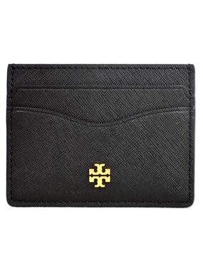 NWT Tory Burch Emerson Black And Gold Leather Slim Card Case